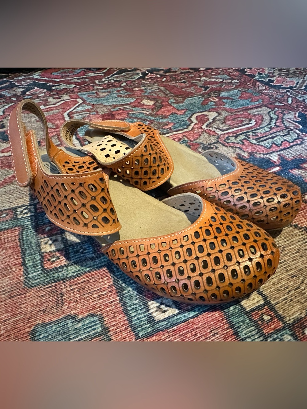 L’Artiste Spring Step cognac leather wedge shoes 39 8